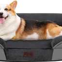 Dwanton Orthopedic Dog Bed for Medium Dogs, Waterproof Dog Sofa with Egg Foam Support, Washable Pet Bed with Four Sided Bolster Cushion, with Removable Cover & Non-Slip Bottom, 35 Inches, Dark Gray