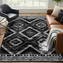 Area Rug 5x7 Rug Machine Washable Non-Slip Low Pile Print Pattern Western Rug for Living Room Bedroom Entryway Tribal Series -Black