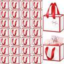 Yeaqee 50 Pcs Mini Metallic Foil Gift Bags with Handles 4x4.75x2.25'' Tiny Thank You Favor Bag Bulk with Tag for Back to School Wedding Baby Shower Birthday Summer Party(White, Red)