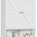 TEENFON Bathroom Wall Cabinet, Over The Toilet Space Saver Storage with Barn Doors & Adjustable Shelf, Hanging Medicine Cabinet, White 7.1" D x 15.4" W x 19.3" H