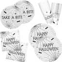 YY Halloween Cobweb Paper Plates Napkins and Cups Set Dessert Plates 100 Party Tableware Set Disposable for Happy Halloween Party Decorations
