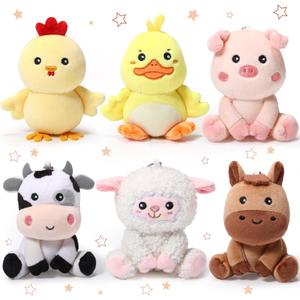 Aoriher 6 Pcs Mini Plush Farm Animals Bulk 4 Inch Cute Stuffed Animals Plush Horse Cow Pig Sheep Duck Chick for Baby Shower Birthday Valentines Day Gift Farm Themed Party Prizes Easter Stuffers