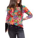 Sulozom Womens Long Sleeve Shirts Crewneck Leopard Printed Tops for Women Casual Dressy Blouses Tee Basic Tops Size L