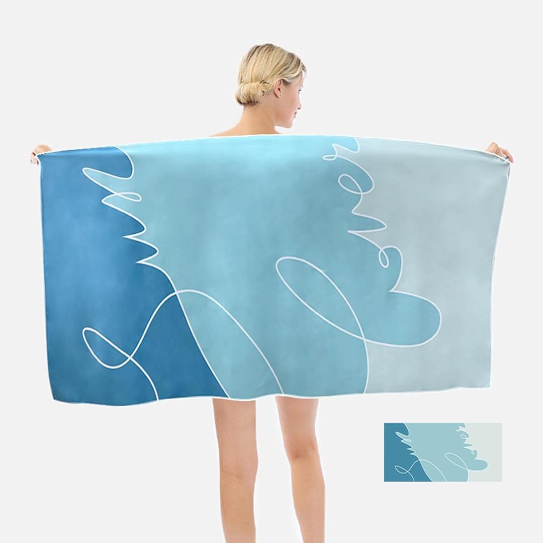 Microfiber Beach Towel, Suitable for Beaches, Pools, Camping, and bathrooms. A Must-Have for Portable Outdoor Swimming and Bathing, Measuring 60 x 30 Inches. (Ocean Blue)