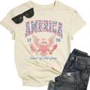 Women America Patriotic 4th of July Party Shirt Land of The Free T-Shirt Retro 1776 Short Sleeve Tee Top (XL)