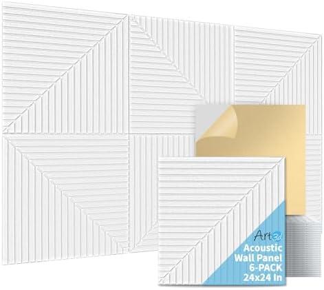 Art3d 6-Pack Self-Adhesive Acoustic Wall Panels for Home Décor, 24 x 24 Inch Soundproofing Panels for Office Studio Bedroom - High Noise Absorption Polyester Fiber, White