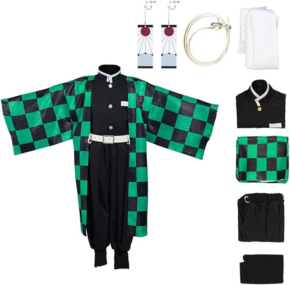 Kids Tanjiro Kamado Nezuko Giyuu Japanese Anime Kimono Outfit Halloween Costume (Small)