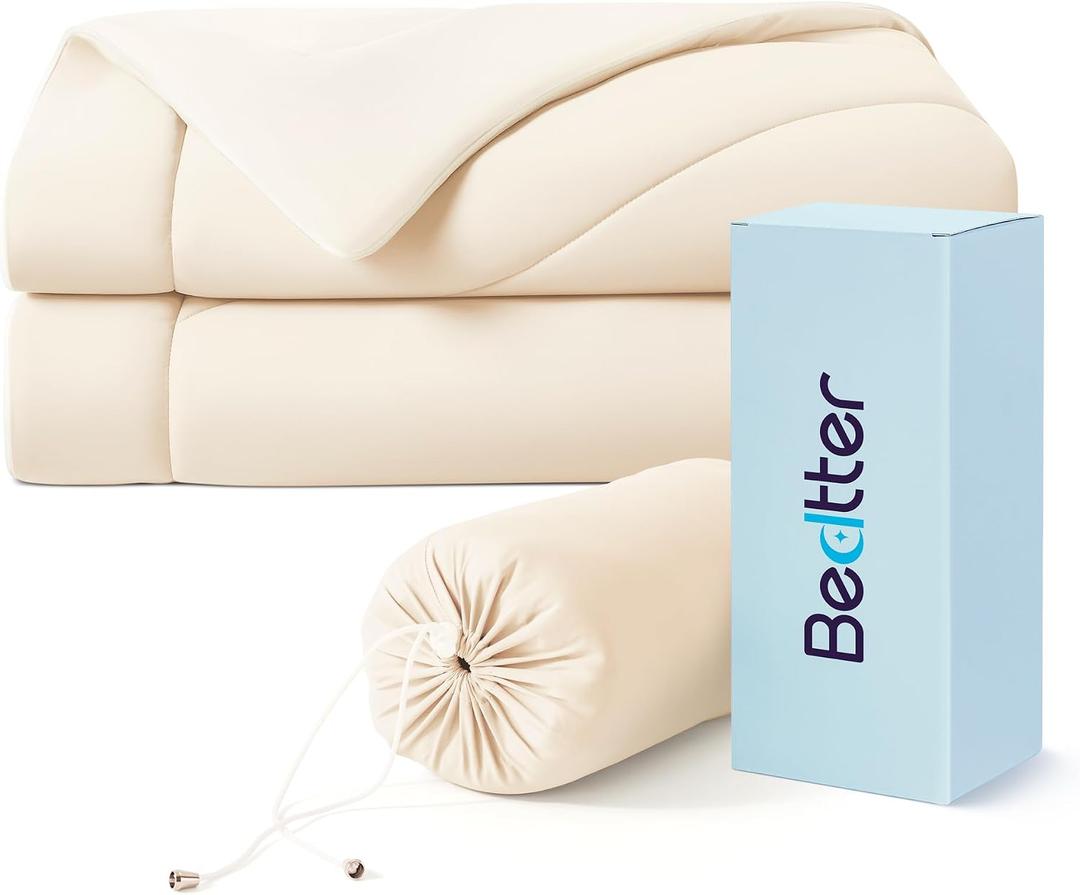 Bedtter Cooling Throw Blanket Lightweight, Summer Breathable Ice Comforter with Dual-Sided Cooling, Cold Blankets for Hot Sleepers Night Sweats, Soft Travel Blanket with Carry Bag, Beige, 50"x60"