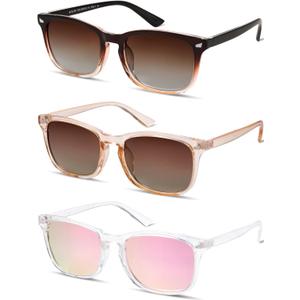BEALER Polarized Sunglasses for Women Trendy Rectangle Sun Glasses Womens Classic Retro Shades UV400 Protection (A7 Gradient Brown+clear Brown+pink Mirrored)