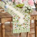 Green Buffalo Grid Spring Floral Daisy Table Runner , Seasonal Summer Kitchen Dinning Table Decoration for Home Farm Party Indoor Outdoor Decor 13x60 Inch
