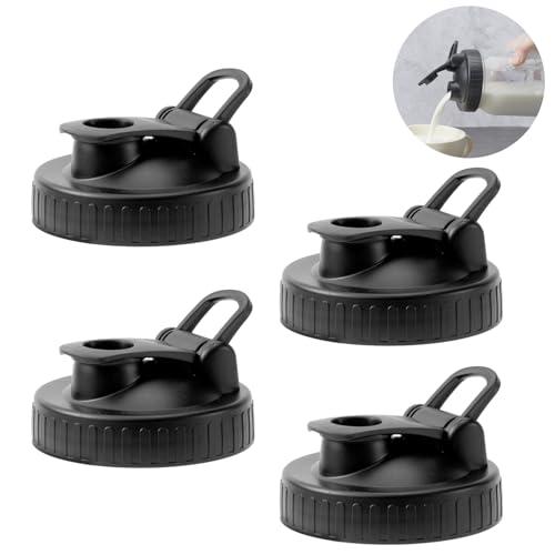 FyndraX Pour Spout Lids for Ball Regular Mouth Mason Jars, Airtight Canning Jar Flip Cap Top Lid for Drinking, Salad, Dressing Pouring, Leak-Proof, Black Pack of 4
