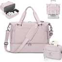 Weekender Bags for Women, Travel Duffel Bag with Shoe Compartment & Wet Pocket, Carry On Personal Item Overnight Tote Duffle Bag for Airlines - Lotus Pink