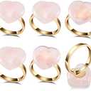 Yoption Set of 6 Heart- Shaped Rose Quartz Napkin Rings, Natural Crystal Stone Napkin Ring Holders for Wedding Valentine's Day Parties Table Decoration