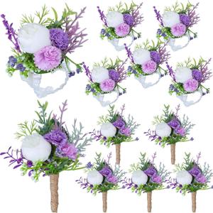 12 Pcs Wedding Corsage and Boutonniere Set Artificial Rose Wedding Corsage Wristband with Pins for Prom Men Bride Party Accessories Groom Groomsmen Bridesmaids Women (Bright,Purple)