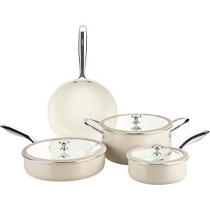Pyrex 7-Piece Ceramic Cookware Set, Pots and Pans with Lids & Handles