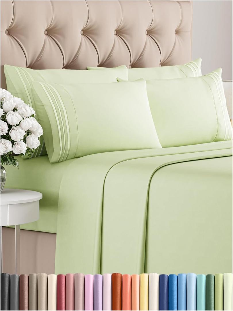 Queen 6 Piece Sheet Set - Comfy Breathable & Cooling - Ultra-Soft Hotel Luxury Bedding Set w/ 8-16 Inch Deep Pockets - 1 Flat & 1 Fitted Sheet & 4 Pillowcases - Wrinkle Free & Easy Care - Light Sage