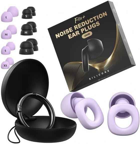 Fita+ Soft Reusable Ear Plugs for Noise Reduction up to 33dB, 7 Pairs XS/S/M/L, Soft Silicone Ear Plugs for Sleeping, Noise Cancelling for Work, Focus - Purple