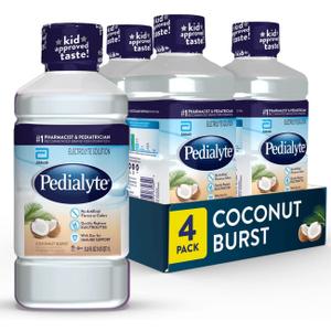 Pedialyte Electrolyte Drink, Hydration Drinks for Kids & Adults, Coconut Burst, 1 Liter, Pack of 4 (EXP 01/01/28)