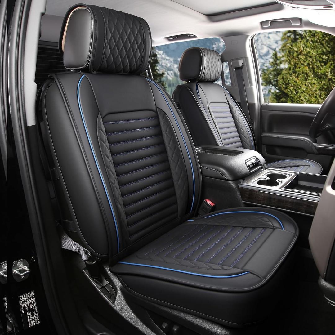 JOJOBAY Chevy Silverado Seat Covers,GMC Sierra Seat Covers,Custom Fit 2007-2025 1500 2500HD 3500HD Crew Double Extended Regular Cab,LT LZT RST(Full Set, Black Blue)