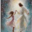bitCNY Jesus Dancing with Girl Canvas Print - Christian Inspirational Art for Girls Bedroom or Living Room - 11x14 Inches