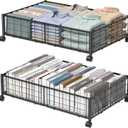 Under Bed Storage with Wheels, 360 Rotating, No-Assembly Underbed Storage Containers, 2PACK (Black)