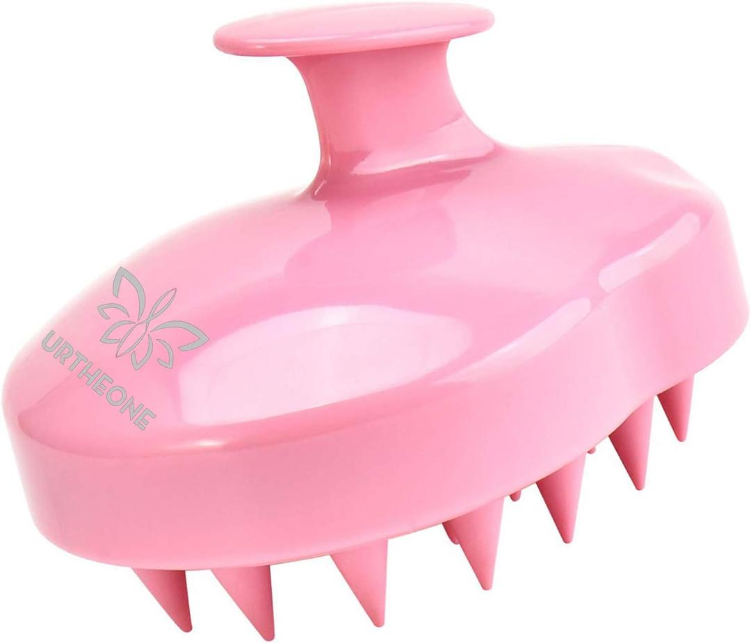 URTHEONE Soft Silicone Hair Scalp Massager Shampoo Brush for Wet Dry Oily Curly Straight Thick Thin Rough Long Short Natural Men Women Kids Pets Hair Care Tools（Pink