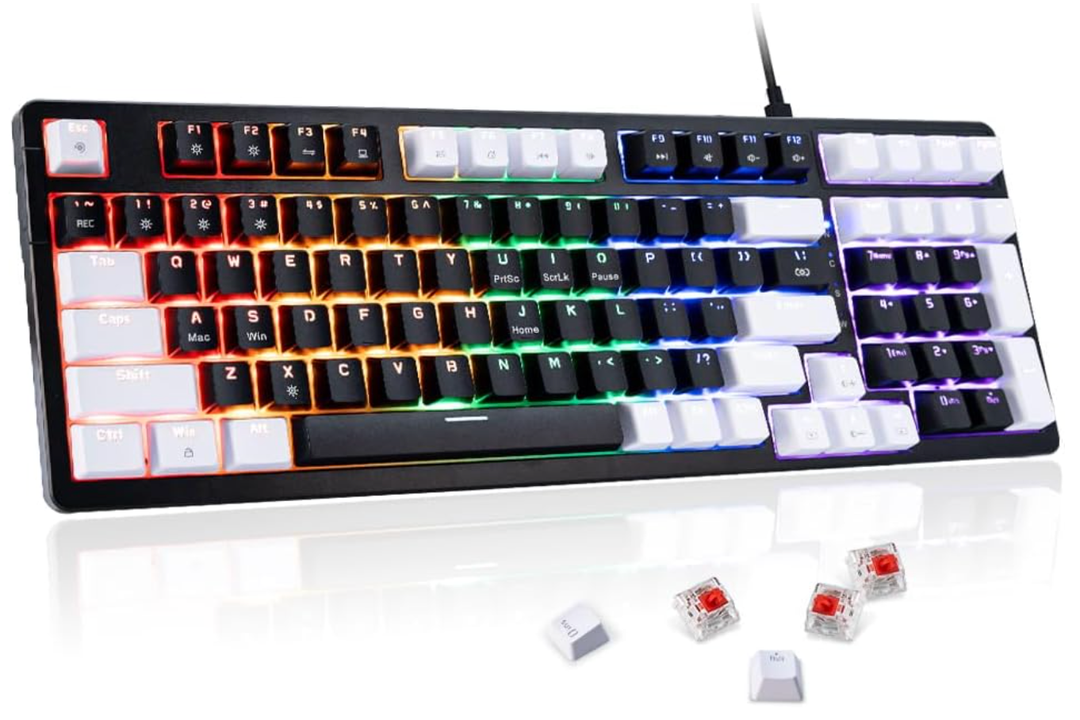 Mechanical Gaming Keyboard, Full Key Compact Wired RGB Backlit Light Up, Red Switches Hot Swappable USB C Creamy Sounding Silent White Mechanical Keyboard for PC MAC
