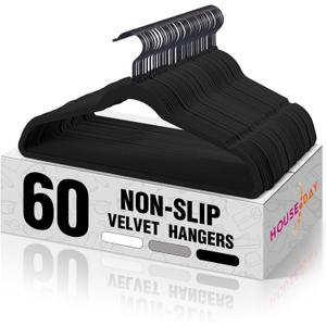 HOUSE DAY Black Velvet Hangers 60 Pack, Non Slip Felt Hanger, Slim Velvet Clothes Hangers for Suits, Shirt, Heavy Duty Coat Hanger for Closet