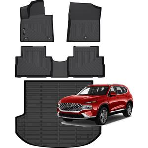 Jenofa-Floor Mats for 2021-2023 Hyundai Santa Fe (Gas Only) 5 Seats Cargo Mat Car Mats for 2022 Santa Fe All Weather Waterproof Durable Rubber Floor Lliner Accessories Full Set Black 3PC