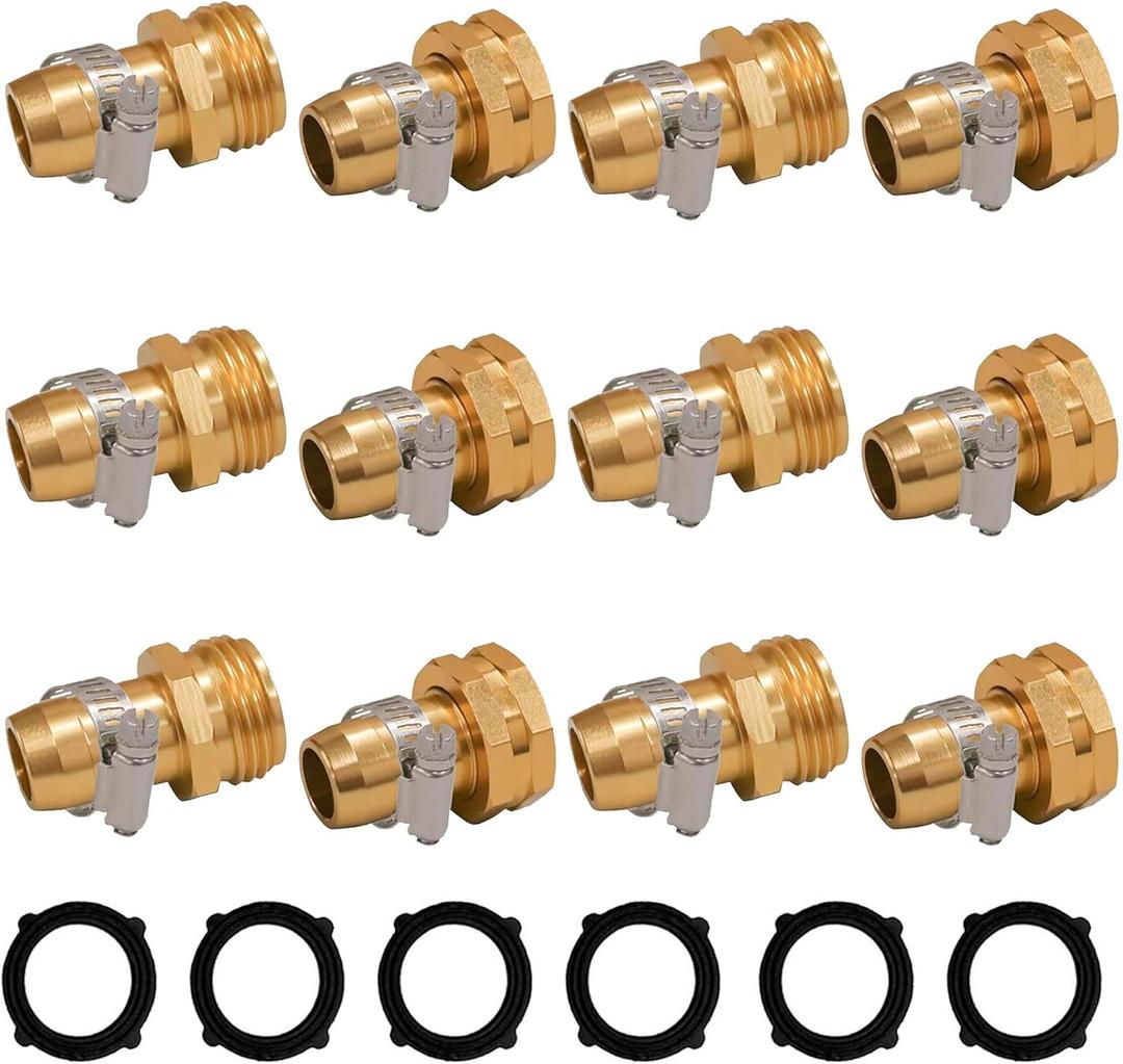 Hourleey Garden Hose Repair Connector with Clamps, Fit for 3/4" or 5/8" Garden Hose Fitting (6-Set)