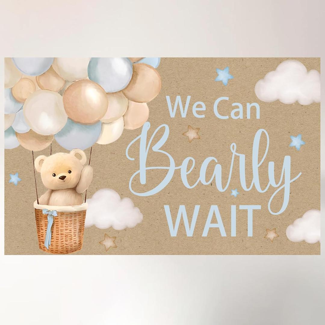 We Can Bearly Wait Banner for We Can Bearly Wait Baby Shower Decorations Blue Bear Backdrop for Bear Baby Shower Decorations
