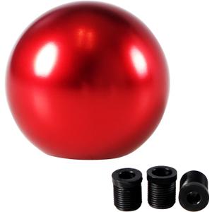 Universal Round Ball Gear Shift Knob,Chrome Finish Aluminum Shifter Knobs with 3 Adapters Compatible with Manual and Automatic Transmission Car(Red)