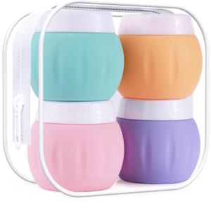 Travel Containers for Toiletries, GLAMFIELDS TSA Approved 1.7oz 50ml Travel Size Silicone Cream Jars BPA Free, Leak-proof Travel Essentials with Lid for Cosmetic Face Hand Body Cream Macaron (4 Pack)