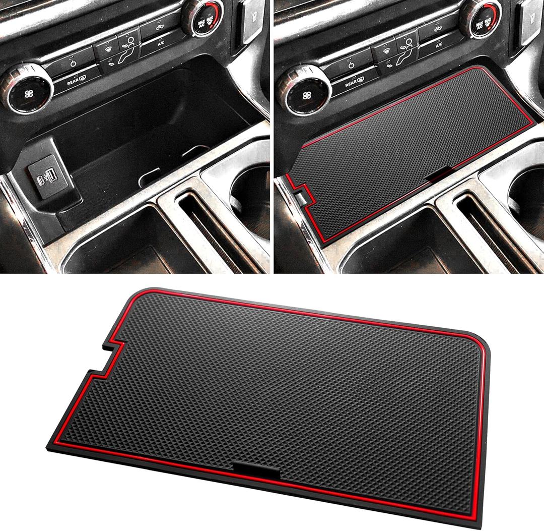 Center Console Compartment Cover for Ford F150 2021-2024 2025/Lightning XLT 2022-2024 Hidden Panel Secret Pocket Lid USB Hole Interior Accessories (Fits into The Open Pocket in Front of The Shifter) (Red)
