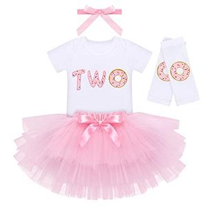 IBTOM CASTLE Newborn Toddler Baby Kid Girls Big Sister Outfits Clothing Set 1st Birthday Donut Letter Print Party Dress up 3Pcs Photo Cake Smash Formal Suit Donut White-two 2T