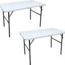 Plastic Folding Table 4FT - Lightweight & Portable Table for Camping, Picnic, Card Games - Indoor Outdoor Foldable Dining & Utility Table (White-2 Pack)