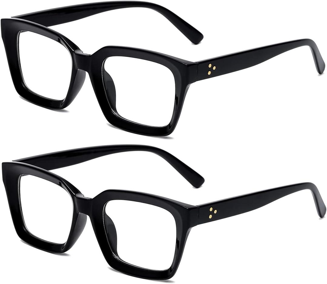 EYLRIM Classic Thick Square Frame Clear Lens Glasses for Women Men Non Prescription Eyeglasses (B1 Bright Black+bright Black)