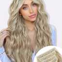 ALXNAN Clip in Hair Extension，6PCS Beach Blonde Long Wavy Hair Extension 20 Inch Thick Soft Synthetic Hair Double Weft Hairpieces for Women