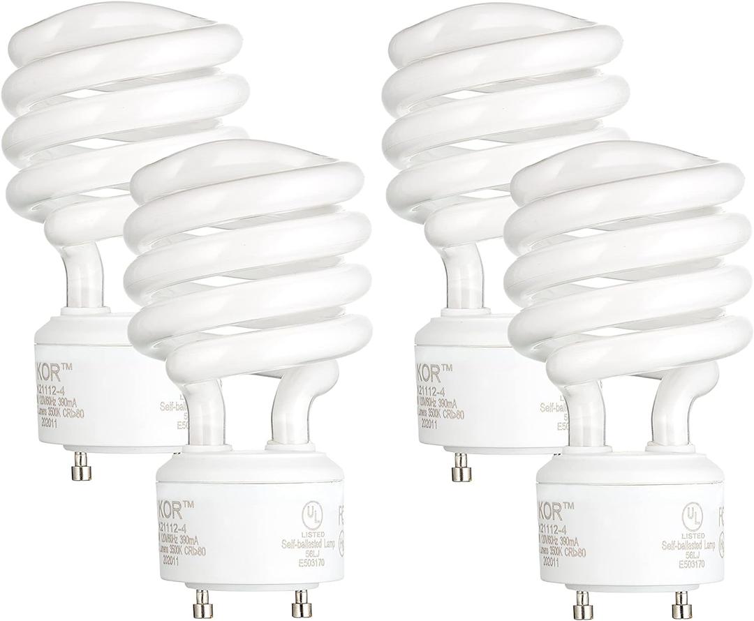 KOR (Pack of 4) 23 Watt Mini Spiral - GU24 Base - (100W Equivalent) - T2 Mini-Twist - CFL Light Bulb (Neutral White (3500K))