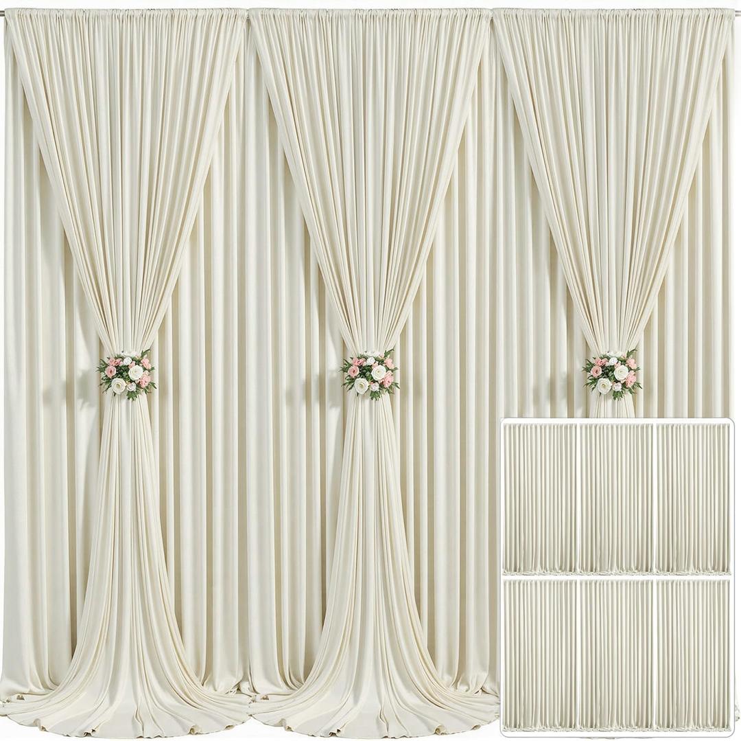 6 Panels Beige Backdrop Curtain for Wedding Parties Wrinkle Free Beige Photo Curtains Backdrop Drapes Fabric Decoration for Baby Shower Photoshoot 30ft(W) x 10ft(H)