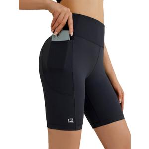 8" Women's Biker Shorts with Pockets, Tummy Control Spandex Exercise Shorts for Yoga,Workout,Running (Black, L)