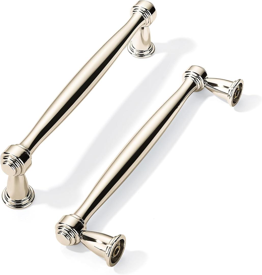 khtumeware 10 Pack Polished Nickel Cabinet Pulls 6-1/4 Inch(160mm) Hole Centers Cabinet Pulls Kitchen Cabinet Hardware for Cupboard Drawer Handles Dresser Pulls (6-1/4"(160mm) Hole Center)