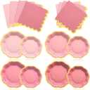 Vesici 60 Pcs Pink Party Plates with Napkins 9 Inch 7 Inch Paper Plates and Disposable Napkins with Gold Foil Border for Bridal Baby Shower Tea Birthday Wedding Party Supplies