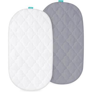 Bassinet Mattress Pad Cover, Fits 12" x 27" Moses Basket and Silver Cross Stroller Bassinet Mattress, 2 Pack, Ultra Soft Waterproof Breathable, White and Grey