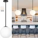 14" Globe Pendant Light 3-Light Black Milk Glass Pendant Light Mid Century Modern Light Fixture Globe Pendant Lights Kitchen Island Matte Black Finished with Milk Glass Lampshade for Bedroom