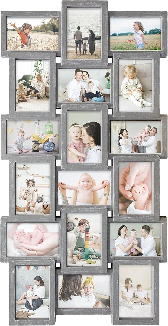 HELLO LAURA - 4x6 Picture Frame Collage With 18 Openings for Wall - Large Photo Frame Collage Wall Decor for Living Room Bedroom - Elegant Grey, 34.5 x 1 x 18 inches