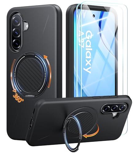 JAME for Samsung Galaxy A37/A36 5G Case with Ring Holder Stand Kickstand, Dual Layer Shockproof Protective Cover with 2 Screen Protector, Magnetic Accessory Friendly Galaxy A37/A36 Phone Case, Black