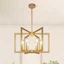 6-Light Gold Pendant Light, Modern Farmhouse Dining Room Light Fixtures Over Table, Industrial Metal Geometric Kitchen Chandelier for Entryway Hallway Foyer Bedroom