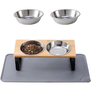 Upgraded Elevated Cat Bowls with Food Mat+2Pack 5.5Inches Replaceable Bowl