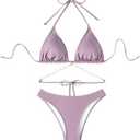 COZYEASE Women's 2 Piece Bikini Set Triangle Halter Tie Back Bathing Suit Set Shell Backless High Cut Swimsuit, Mauve Purple, L